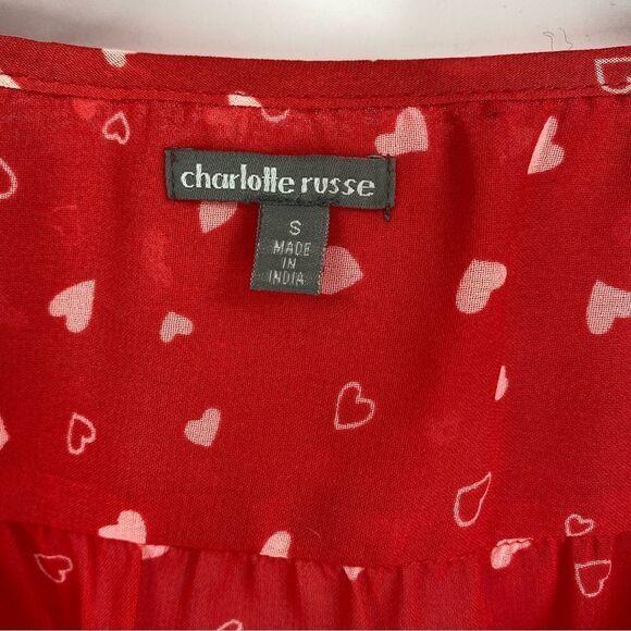 Charlotte Russe Women’s Round Neck 3/4 Sleeve Sheer Heart Printed Blouse size S - Picture 2 of 3